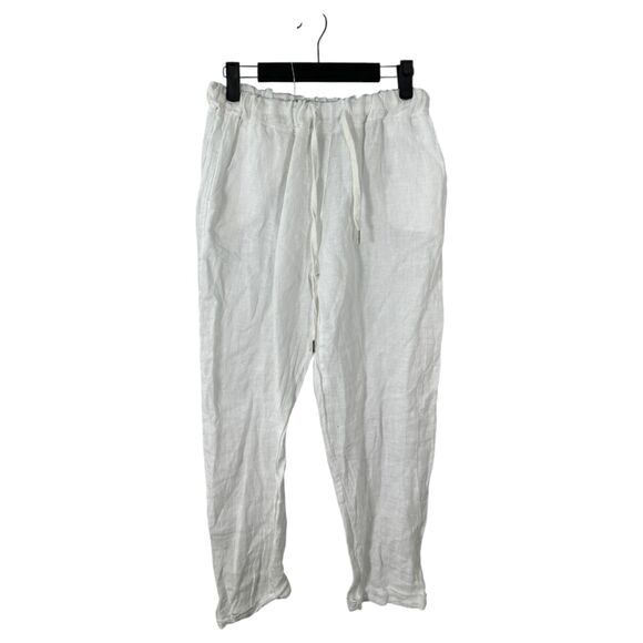Puro Lino White Drawstring Pull On Linen Wide Leg Pants Size Small NEW with Tags - Picture 1 of 5